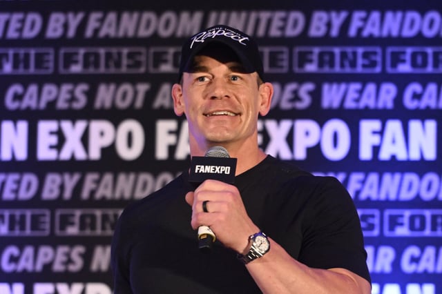 ROSEMONT, ILLINOIS - AUGUST 16: John Cena speaks on stage during Fan Expo Chicago 2025 on August 16, 2025 in Rosemont, Illinois. (Photo by Daniel Boczarski/Getty Images)