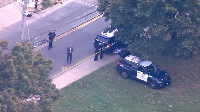 Police investigating a reported shooting in Brockton, Massachusetts, on Tuesday, Sept. 23, 2025.