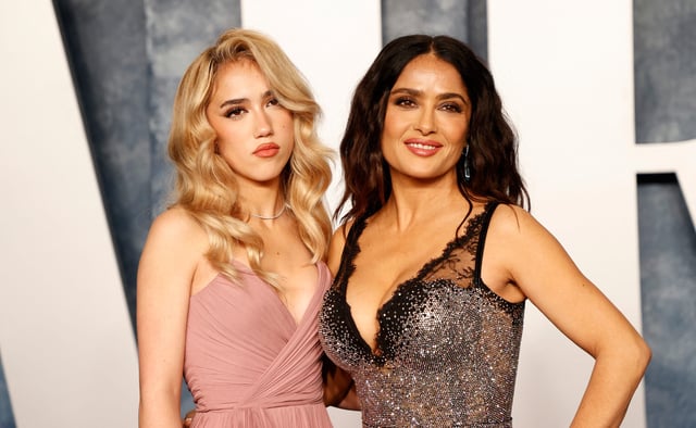 Salma Hayek, right, and her daughter Valentina Paloma Pinault attend the Vanity Fair 95th Oscars Party at The Wallis Annenberg Center for the Performing Arts in Beverly Hills, California, on March 12, 2023.