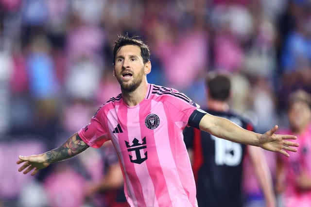 Lionel Messi celebrates a goal against DC United.