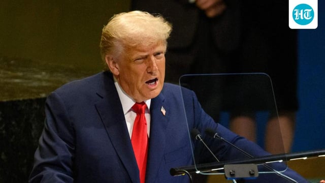 US President Donald Trump speaks to the 80th session of the UN’s General Assembly at UN Headquarters. (Getty Images via AFP)