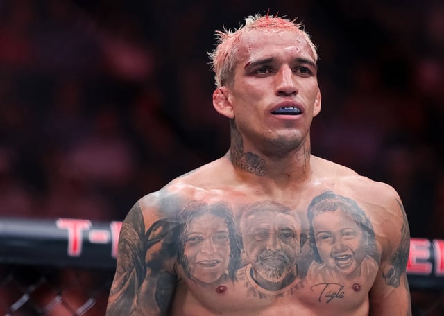 LAS VEGAS, NEVADA - APRIL 13: Charles Oliveira of Brazil looks on against Arman Tsarukyan in their lightweight fight at T-Mobile Arena on April 13, 2024 in Las Vegas, Nevada.