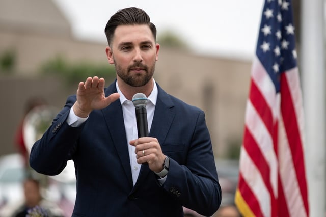 Former Assembly Majority Leader Ian Calderon is running for governor in 2026. He is seen in this May 28, 2018 file photo, speaking during the Whittier Memorial Day Service at the City Hall Peace Memorial event.  (Photo by Raul Romero Jr, Contributing Photographer)