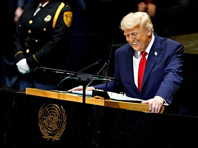 NEW YORK, NEW YORK - SEPTEMBER 23: U.S. President Donald Trump speaks during the 80th session of the UN’s General Assembly (UNGA) at the United Nations headquarters on September 23, 2025 in New York City. World leaders convened for the 80th Session of UNGA, with this year’s theme for the annual global meeting being “Better together: 80 years and more for peace, development and human rights.” (Photo by Chip Somodevilla/Getty Images)