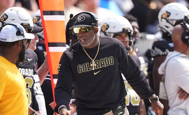 Colorado head coach Deion Sanders in the first half of an NCAA college football game Saturday, Sept. 6, 2025, in Boulder, Colo.
