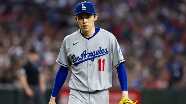 May 9, 2025; Phoenix, Arizona, USA; Los Angeles Dodgers pitcher Roki Sasaki against the Arizona Diamondbacks in the second inning at Chase Field. Mandatory Credit: Mark J. Rebilas-Imagn Images