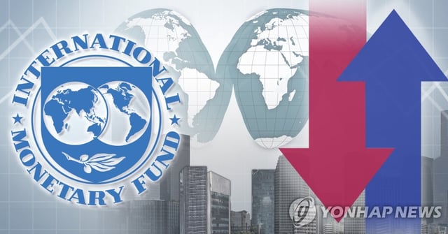 This illustrated image depicts the International Monetary Fund's economic growth outlook. (Yonhap)