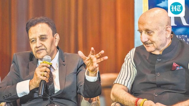 Actor Anupam Kher attended the launch of Dr Raj Bothra’s memoir, USA v Raj, on Tuesday in Mumbai. (Satish Bate/HT Photo) (Hindustan TimesSatish Bate/HT Photo)