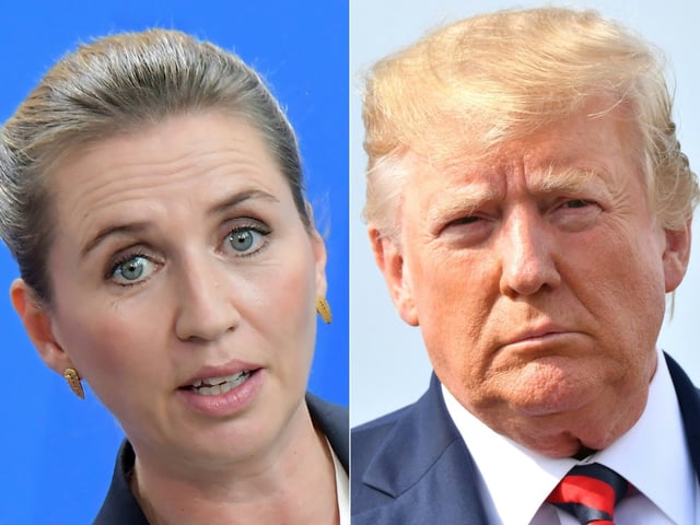 Cette combinaison d'images créée le 20 août 2019 montre la Première ministre danoise Mette Frederiksen et le président américain Donald Trump