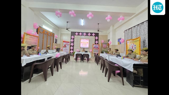Mission Shakti Centre setup in Lucknow’s Vibhuti Khand police station. (HT)