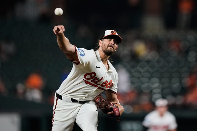 Orioles starting pitcher Dean Kremer delivers during the first inning of Tuesday's game against the Rays. (AP Photo/Stephanie Scarbrough)