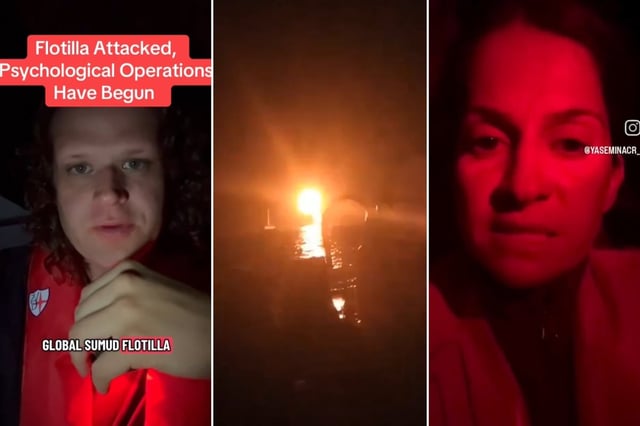 Tripulantes de la Global Sumud Flotilla denuncian explosiones y cortes de comunicación en sus embarcaciones, mientras se dirigen a Gaza. (Capturas de video)