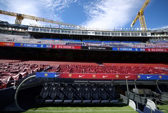 Soccer Football - Visit of FC Barcelona's new Spotify Camp Nou, Barcelona, Spain - September 23, 2025 General view of the dugout during the visit REUTERS/Albert Gea