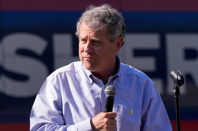 FILE - U.S. Sen. Sherrod Brown, D-Ohio, speaks at a campaign rally, Oct. 5, 2024, in Cincinnati. (AP Photo/Jeff Dean, File)