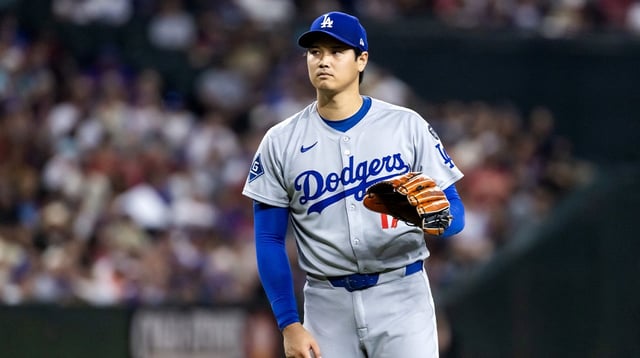 Sep 23, 2025; Phoenix, Arizona, USA; Los Angeles Dodgers pitcher Shohei Ohtani in the first inning against the Arizona Diamondbacks at Chase Field. Mandatory Credit: Mark J. Rebilas-Imagn Images