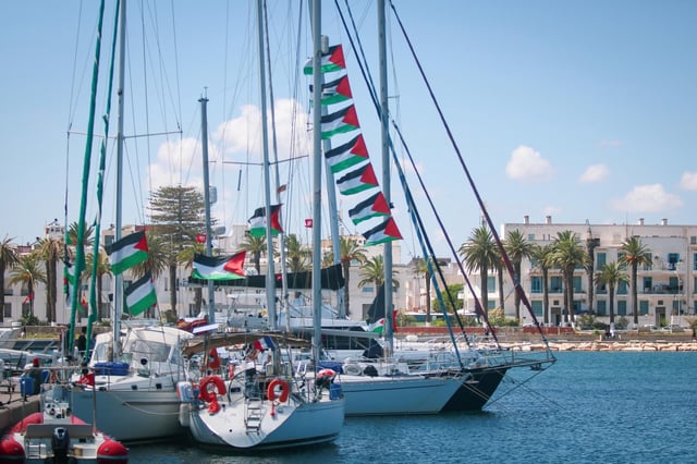 Archivo - Barcos de la Global Sumud Flotilla antes de su salida desde Túnez con destino a la Franja de Gaza