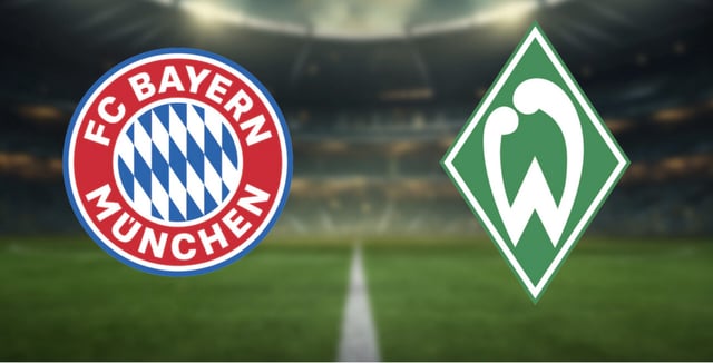Logos von FC Bayern München und Werder Bremen auf Stadionhintergrund