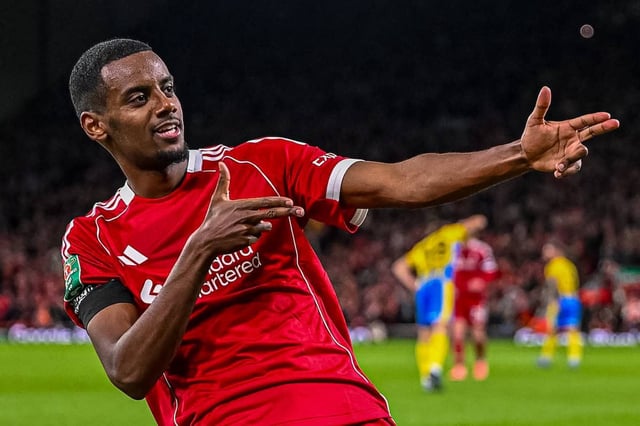 LIVERPOOL, ENGLAND - Tuesday, September 23, 2025: Liverpool's Alexander Isak celebrates after scoring the first goal during the Football League Cup 3rd Round match between Liverpool FC and Southampton FC at Anfield. Liverpool won 2-1. (Photo by David Rawcliffe/Propaganda)