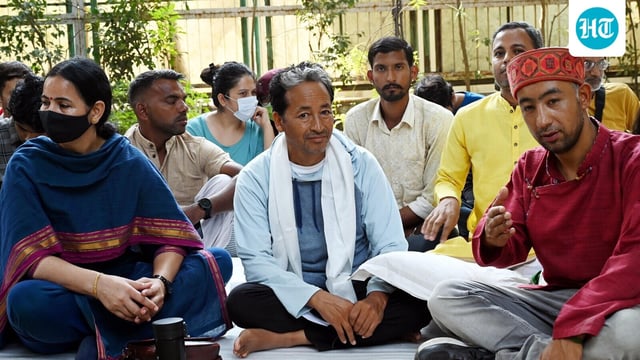 Climate activist Sonam Wangchuk staged a protest demanding the inclusion of Ladakh in the Sixth Schedule of the Indian constitution at the Ladakh Bhawan in New Delhion Sunday, October 13, 2024. (Photo by Arvind Yadav/ Hindustan Times)
