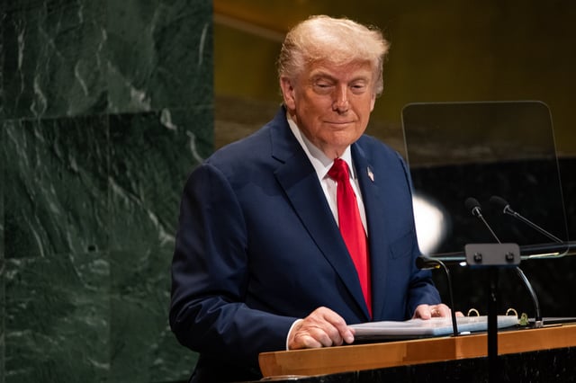 President Donald Trump addresses the 80th session of the United Nations General Assembly, Tuesday, Sept. 23, 2025, at U.N. headquarters. (AP Photo/Angelina Katsanis)