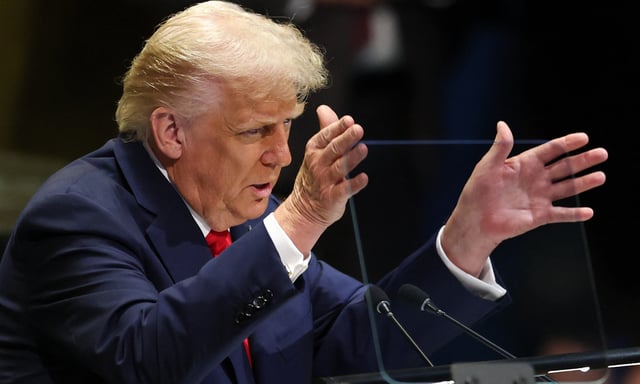 Le President Donald Trump à la tribune des nations unies le 23 septembre 2025 (Photo by ANGELA WEISS / AFP)