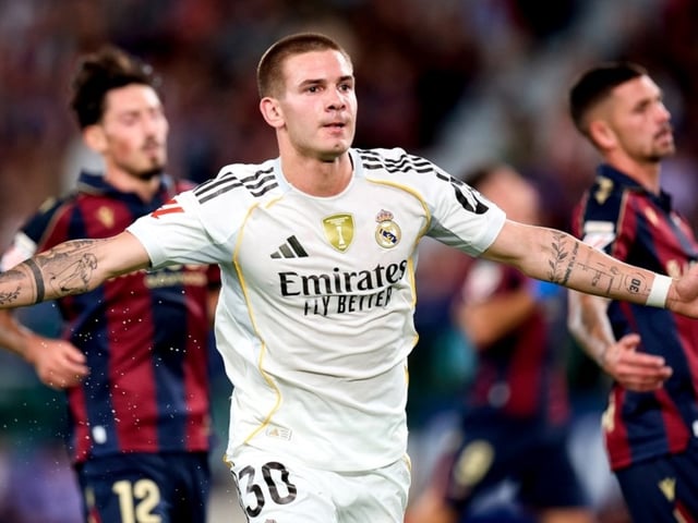 Franco Mastantuono y su primer grito de gol con el Real Madrid, ante el Levante.