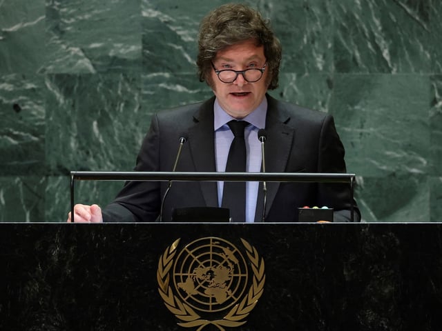 Argentina's President Javier Milei addresses the 79th United Nations General Assembly at U.N. headquarters in New York, U.S., September 24, 2024.  REUTERS/Mike Segar