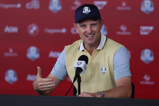 Golf - The 2025 Ryder Cup - Bethpage Black Golf Course, Farmingdale, New York, United States - September 24, 2025 Team Europe's Justin Rose during a press conference REUTERS/Paul Childs