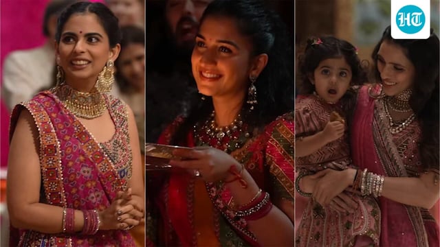 Ambani family dazzles in stunning ethnic ensembles for Navratri garba night celebration. 
