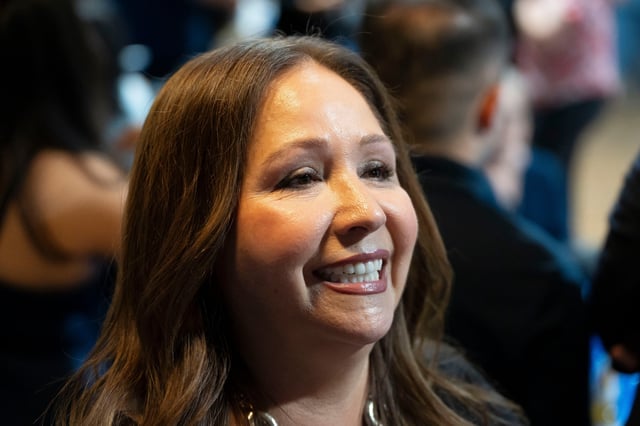 Representative-elect Adelita Grijalva speaks to the media during a primary election night party in South Tucson, Arizona on July 15, 2025.