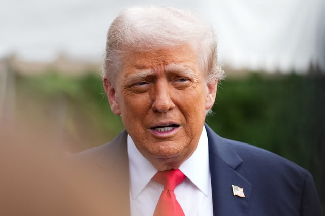 U.S. President Donald Trump speaks to the media before departing for a state visit to Britain, at the White House in Washington, D.C., U.S., September 16, 2025. REUTERS/Ken Cedeno/ File Photo