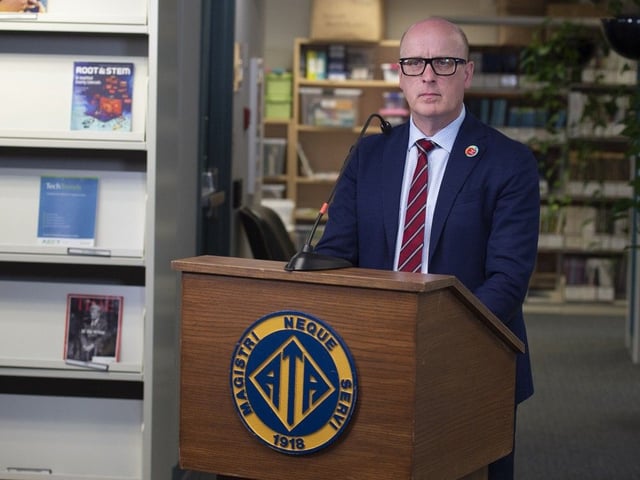 Alberta Teachers Association president Jason Schilling announced a strike notice to the Alberta government, parents, teachers and students on Wednesday, September 10, 2025.    