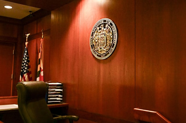 The judges seat in the courthouse at the Circuit Court for Baltimore County. (Kevin Richardson/Staff)