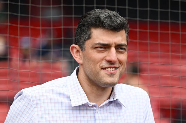 BOSTON, MASSACHUSETTS - JULY 04: Chaim Bloom Chief Baseball Officer of the Boston Red Sox watches warmups before a game against the Texas Rangers at Fenway Park on July 04, 2023 in Boston, Massachusetts. (Photo by Brian Fluharty/Getty Images)
