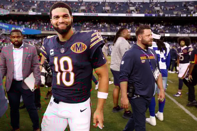Caleb Williams of the Chicago Bears after a game against the Dallas Cowboys on Sept. 21, 2025.