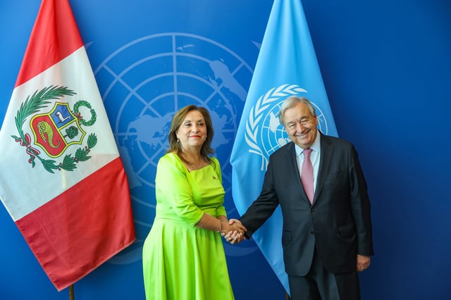 La presidenta Dina Boluarte junto al secretario general de la Organización de las Naciones Unidas, António Guterres. (Foto: Presidencia)