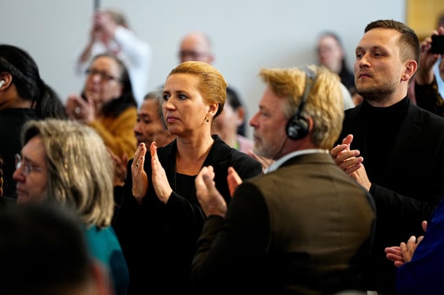 Denmark's Prime Minister Mette Frederiksen and Greenland's Prime Minister Jens-Frederik Nielsen attend a meeting in the cultural center, in Nuuk, Greenland, September 24, 2025. Ritzau Scanpix/Mads Claus Rasmussen/via REUTERS