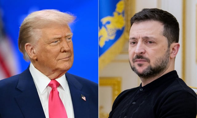El presidente de Estados Unidos Donald Trump y el presidente de Ucrania Volodymyr Zelensky. (Fotos de Alex WROBLEWSKI y Tetiana DZHAFAROVA / AFP).