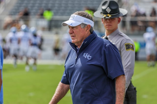 Sep 20, 2025; Orlando, Florida, USA; North Carolina Tar Heels head coach Bill Belichick walks into the field before the game against the UCF Knights at the Bounce House Stadium. Mandatory Credit: Mike Watters-Imagn Images/File Photo