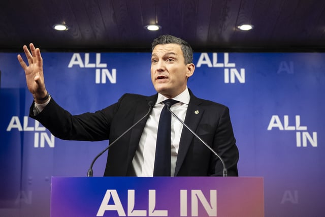 Minister of Artificial Intelligence and Digital Innovation Evan Solomon takes part in a press conference at the All In AI conference in Montreal on Wednesday, Sept. 24, 2025. THE CANADIAN PRESS/Christopher Katsarov