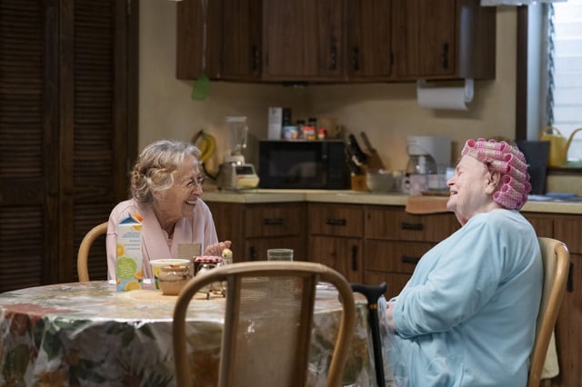 Bessie (Rita Zohar, left) and Eleanor (June Squibb) share a moment in Scarlett Johansson’s “Eleanor the Great.”
