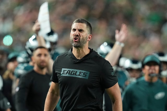Head coach Nick Sirianni of the Philadelphia Eagles reacts against the Dallas Cowboys at Lincoln Financial Field on September 04, 2025 in Philadelphia, Pennsylvania.