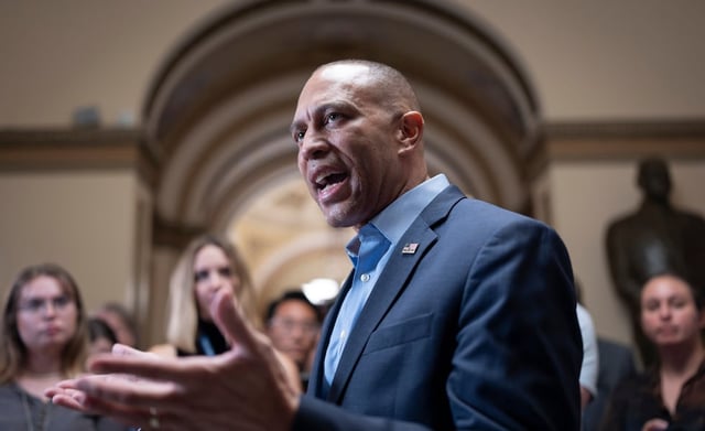 House Minority Leader Hakeem Jeffries, D-N.Y., holds a news conference at the Capitol, Wednesday, Sept. 24, 2025, in Washington.