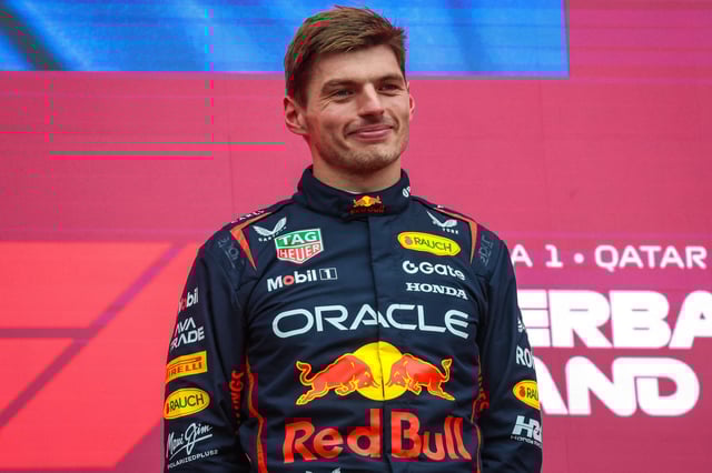 Max Verstappen of the Netherlands and Oracle Red Bull Racing on the podium after the F1 Grand Prix of Azerbaijan at Baku City Circuit on September 21, 2025 in Baku, Azerbaijan.