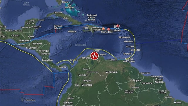 Epicenter of M6.2 earthquake in northern Venezuela on September 24, 2025. Credit: TW/SAM, Google