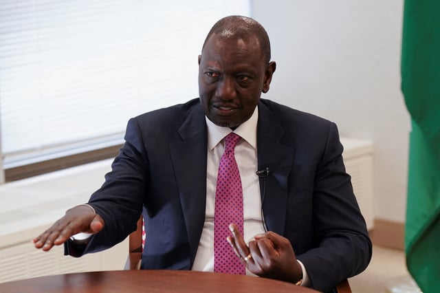 William Ruto, President of Kenya, speaks during an interview with Reuters at the Permanent Mission of the Republic of Kenya to the United Nations, during the 80th United Nations General Assembly (UNGA) in New York, U.S., September 24, 2025. REUTERS/Bing Guan