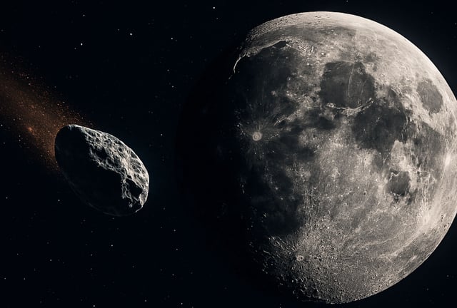 Solo hay un 4% de probabilidades de que el asteroide 2024 YR4 colisione con la Luna; sin embargo, ha sido suficiente para que los científicos se pongan a trabajar en buscar formas de evitar riesgos para los humanos. (Foto: Imagen creada por El Comercio MAG usando Copilot)