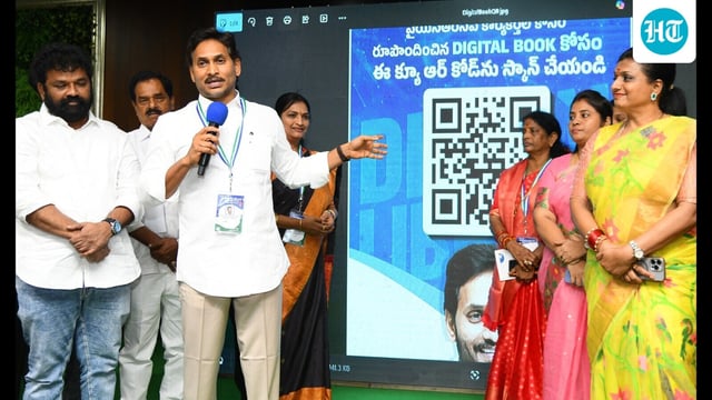 YSR Congress party president YS Jagan Mohan Reddy at a digital book launch in Hyderabad on Wednesday. (HT PHOTO)