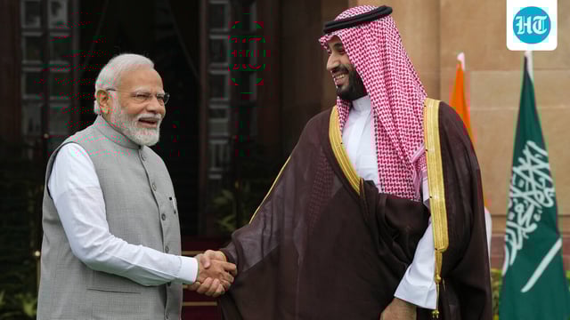 Prime Minister Narendra Modi with Saudi Arabia's Crown Prince and Prime Minister Mohammed bin Salman bin Abdulaziz Al Saud