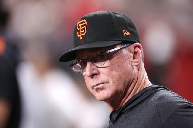 PHOENIX, ARIZONA - SEPTEMBER 16: Manager Bob Melvin #6 of the San Francisco Giants looks on during the eighth inning against the Arizona Diamondbacks at Chase Field on September 16, 2025 in Phoenix, Arizona. The Diamondbacks defeated the Giants 6-5. (Photo by Chris Coduto/Getty Images)